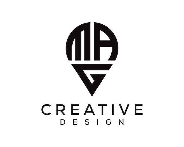 Diseño del logotipo de la forma de la letra de la ubicación de MAG
