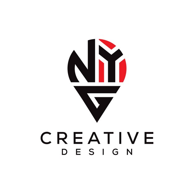 Diseño del logotipo de la forma de la letra de la ubicación de NYG