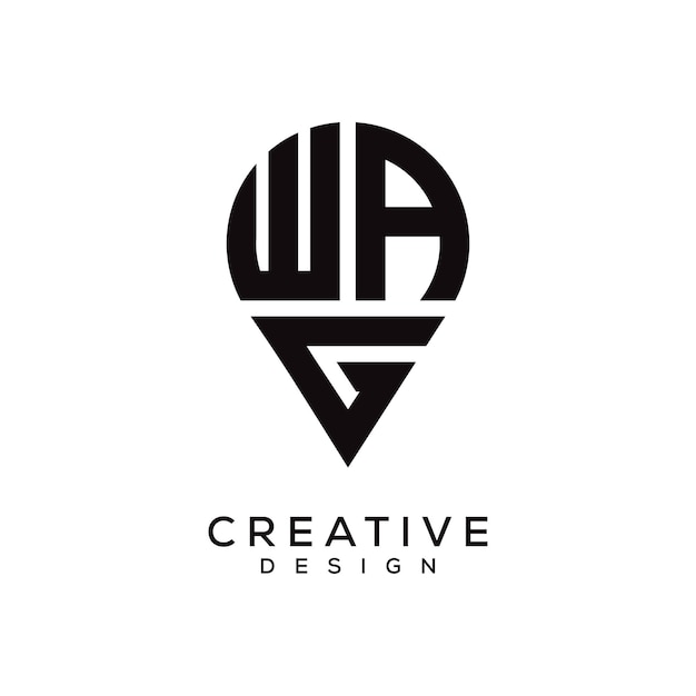 Diseño del logotipo de la forma de la letra de la ubicación de WAG