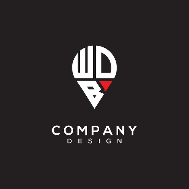Diseño del logotipo de la forma de la letra de la ubicación de WDB