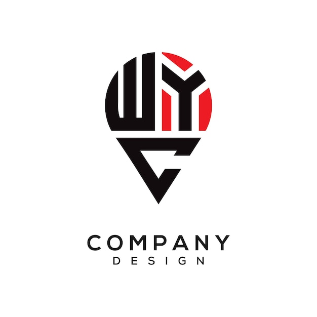 Diseño del logotipo de la forma de la letra de la ubicación de WYC