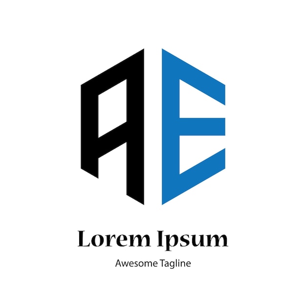 Diseño del logotipo en forma de polígono de letras A y E