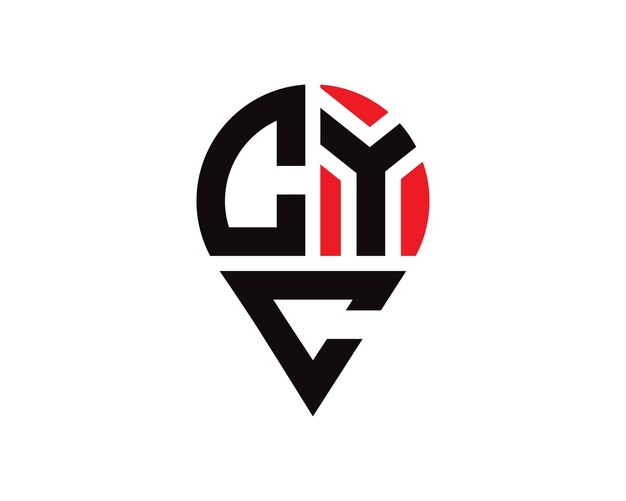 Diseño del logotipo de la forma de la ubicación de la letra CYC.