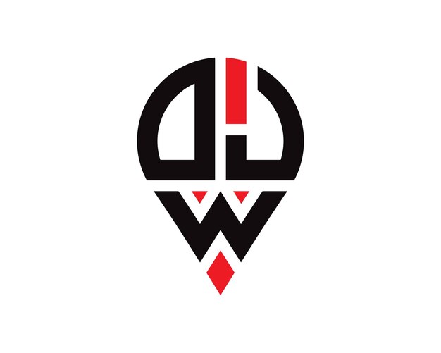 Diseño del logotipo de la forma de la ubicación de la letra DJW Diseño simple del logotipo de la ubicación de la letra DJW