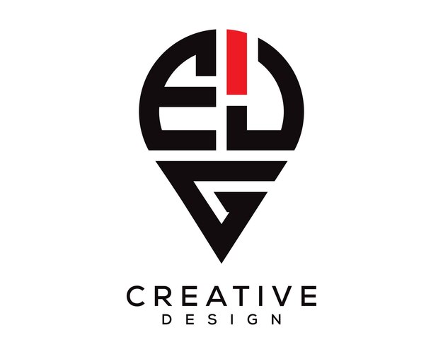 Diseño del logotipo de la forma de la ubicación de la letra EJG