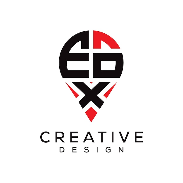 Diseño del logotipo de la forma de la ubicación de la letra EOX