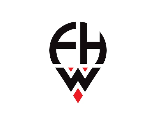 Diseño del logotipo de la forma de la ubicación de la letra FHW Diseño simple del logotipo de la ubicación de la letra FHW