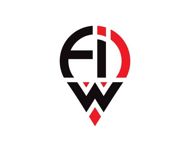 Diseño del logotipo de la forma de la ubicación de la letra FIW Diseño simple del logotipo de la ubicación de la letra FIW