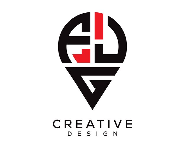 Diseño del logotipo de la forma de la ubicación de la letra FJG