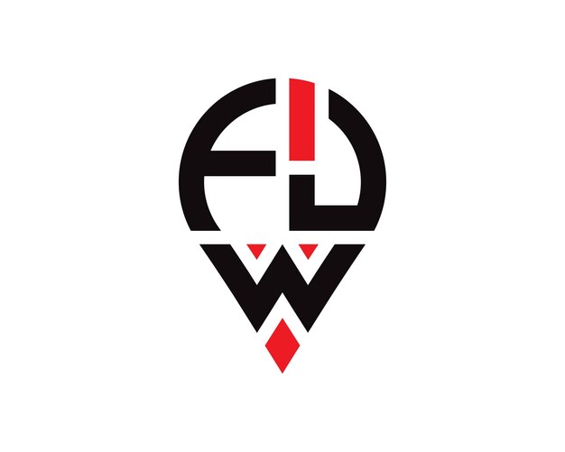 Vector diseño del logotipo de la forma de la ubicación de la letra fjw diseño simple del logotipo de la ubicación de la letra fjw