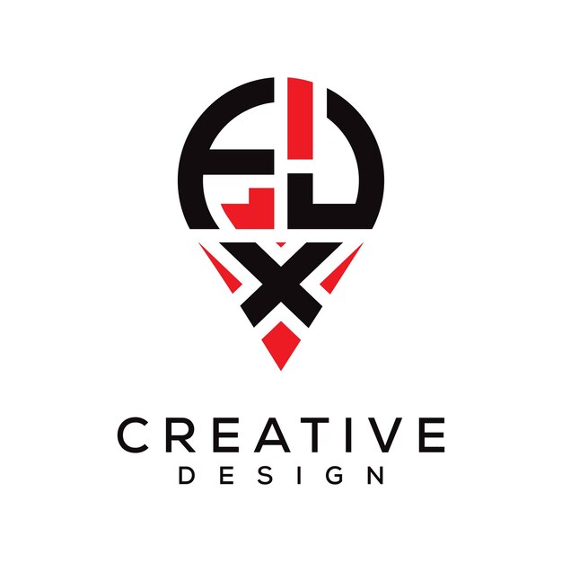 Diseño del logotipo de la forma de la ubicación de la letra FJX