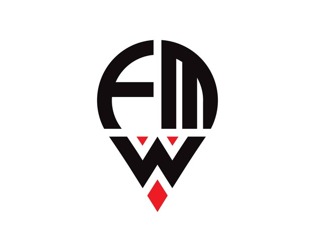 Diseño del logotipo de la forma de la ubicación de la letra FMW Diseño simple del logotipo de la ubicación de la letra FMW