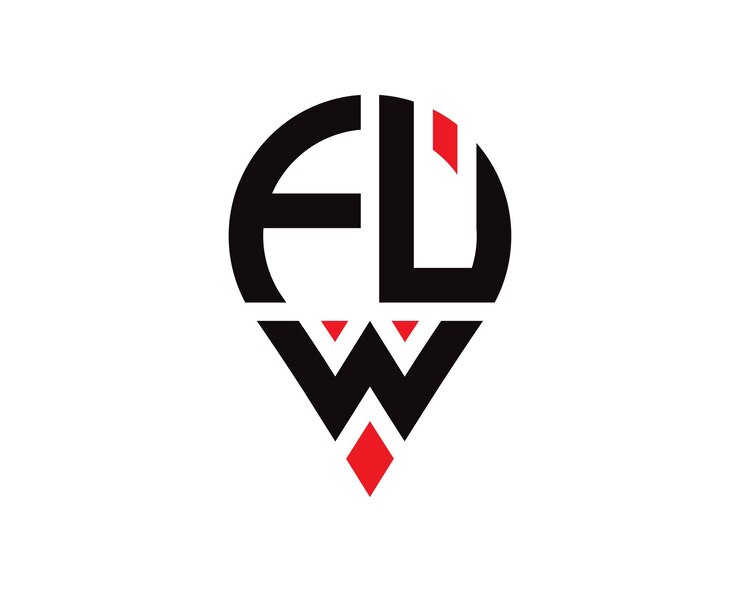Vector diseño del logotipo de la forma de la ubicación de la letra fuw diseño simple del logotipo de la ubicación de la letra fuw