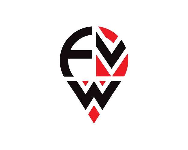 Diseño del logotipo de la forma de la ubicación de la letra FVW Diseño simple del logotipo de la ubicación de la letra FVW