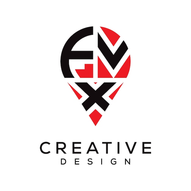 Diseño del logotipo de la forma de la ubicación de la letra FVX