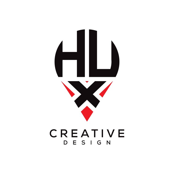 Vector diseño del logotipo de la forma de la ubicación de la letra hux