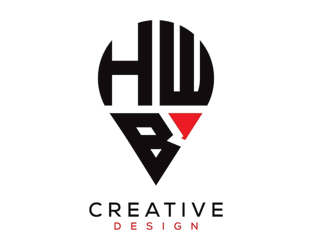 Diseño del logotipo de la forma de la ubicación de la letra HWB