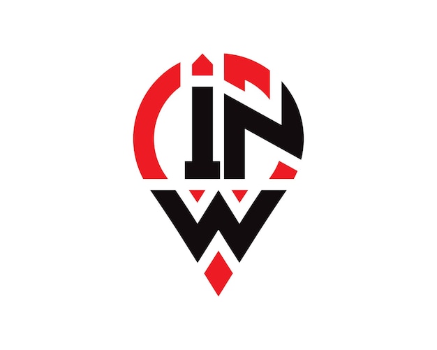 Diseño de logotipo con forma de ubicación de letra INW Diseño simple del logotipo de ubicación de letra INW