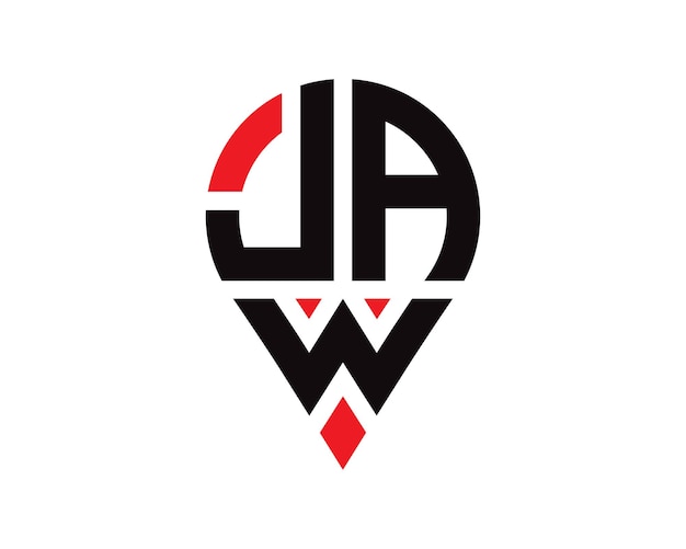 Diseño de logotipo con forma de ubicación de letra JAW Diseño simple del logotipo de ubicación de letra JAW