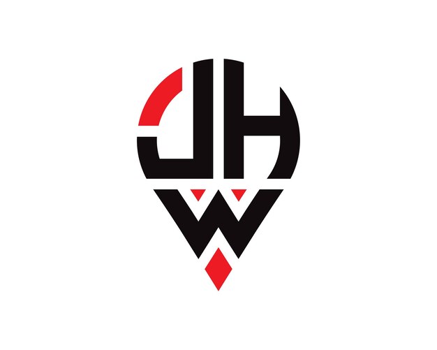 Diseño de logotipo con forma de ubicación de letra JHW Diseño simple del logotipo de ubicación de letra JHW