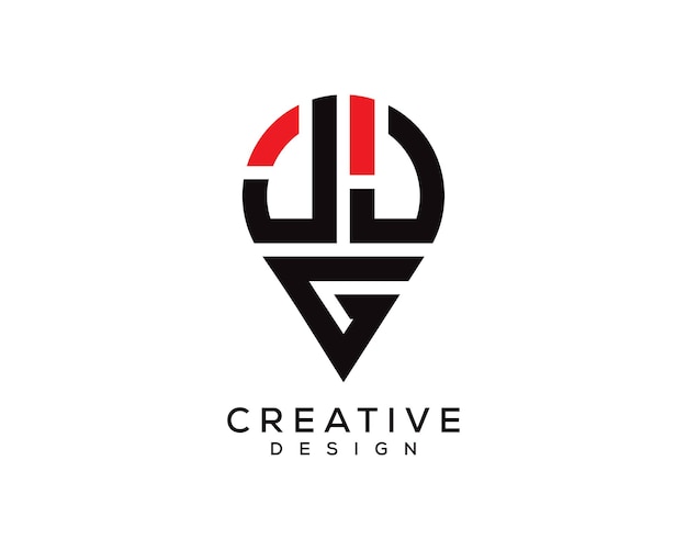 Diseño del logotipo de la forma de la ubicación de la letra JJG