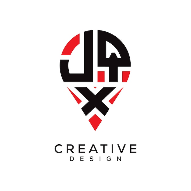 Diseño del logotipo de la forma de la ubicación de la letra JQX