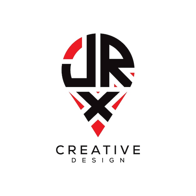 Diseño del logotipo de la forma de la ubicación de la letra JRX