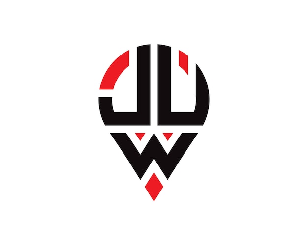 Diseño de logotipo con forma de ubicación de letra JUW Diseño simple del logotipo de ubicación de letra JUW