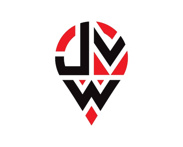 Diseño de logotipo con forma de ubicación de letra JVW Diseño simple del logotipo de ubicación de letra JVW