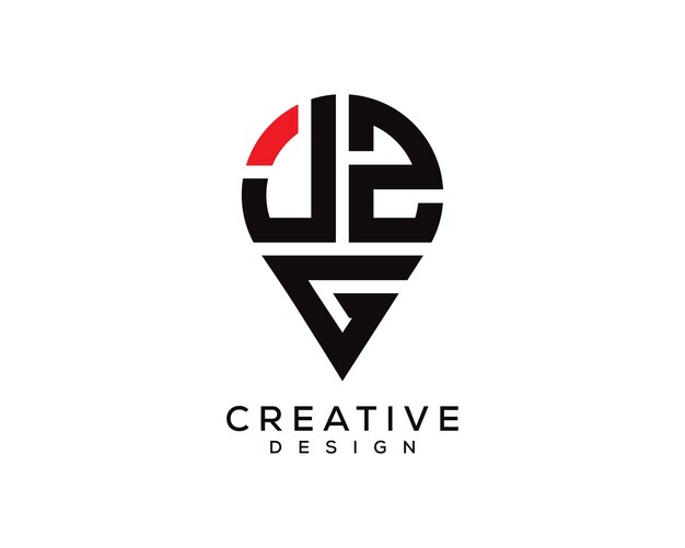 Diseño del logotipo de la forma de la ubicación de la letra JZG