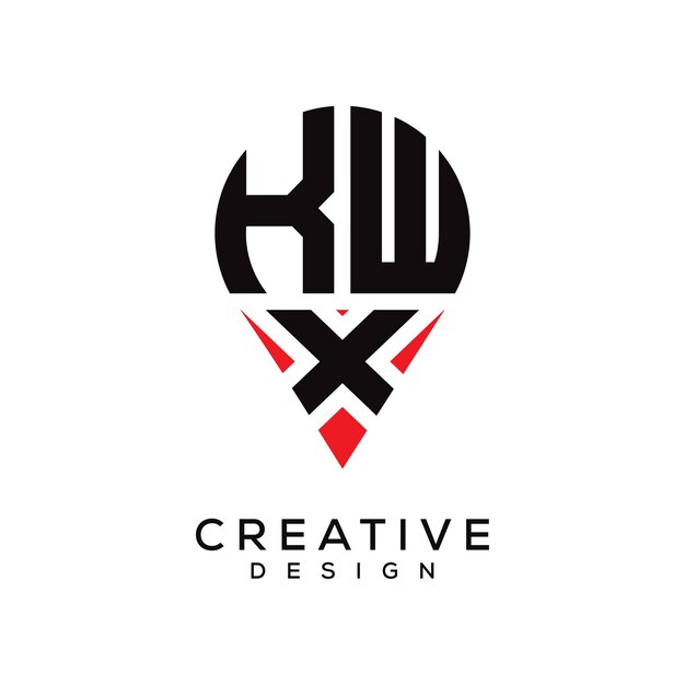 Diseño del logotipo de la forma de la ubicación de la letra KWX