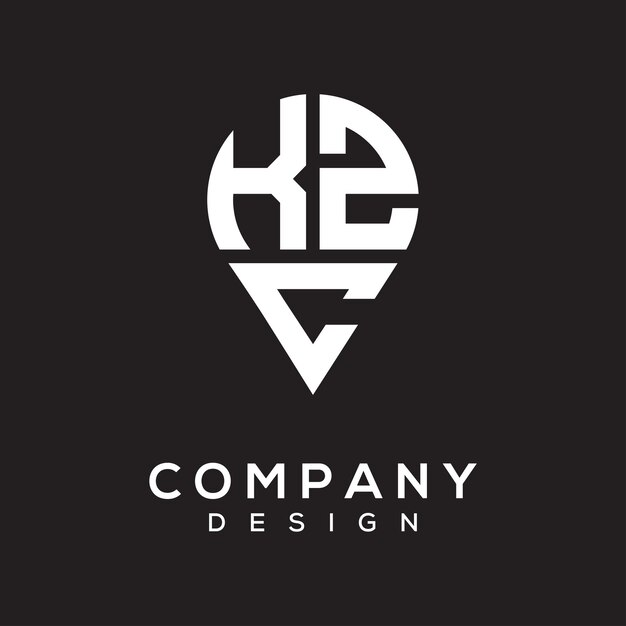 Diseño del logotipo de la forma de la ubicación de la letra KZC