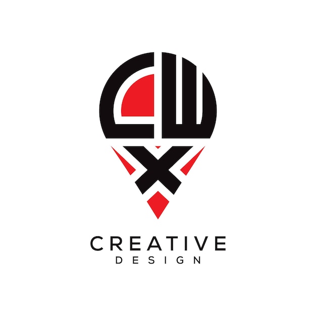 Diseño del logotipo de la forma de la ubicación de la letra LWX