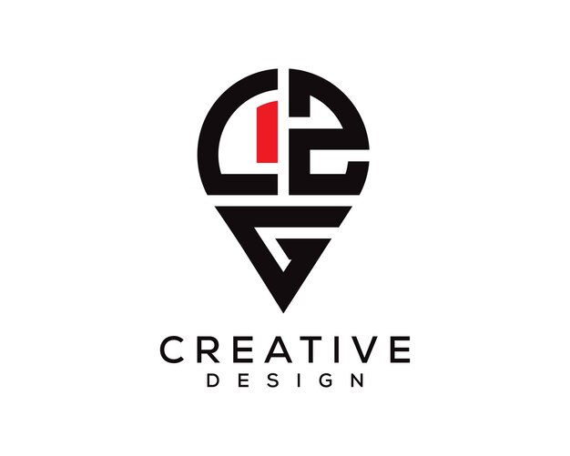 Diseño del logotipo de la forma de la ubicación de la letra LZG