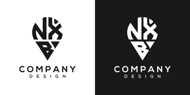 Diseño del logotipo de la forma de la ubicación de la letra NXB