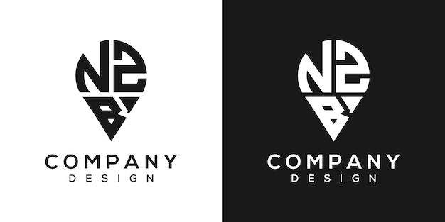 Diseño del logotipo de la forma de la ubicación de la letra NZB