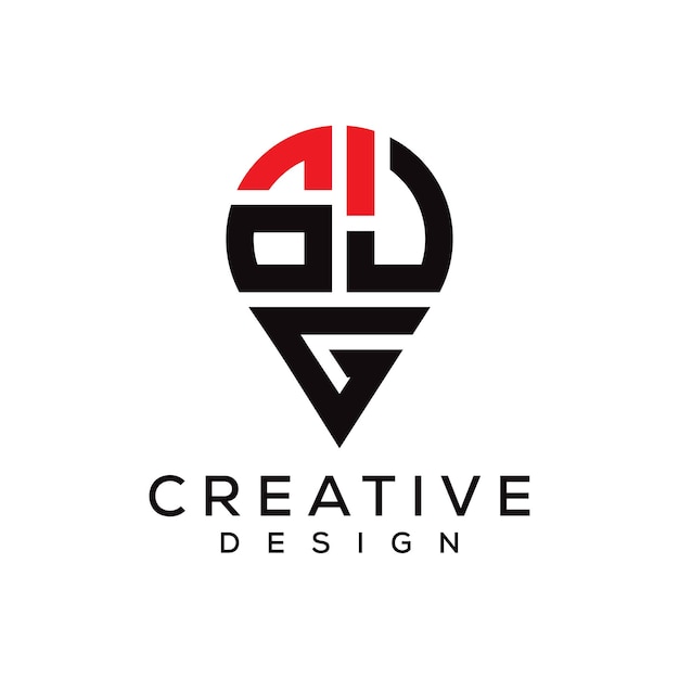 Diseño del logotipo de la forma de la ubicación de la letra OJG