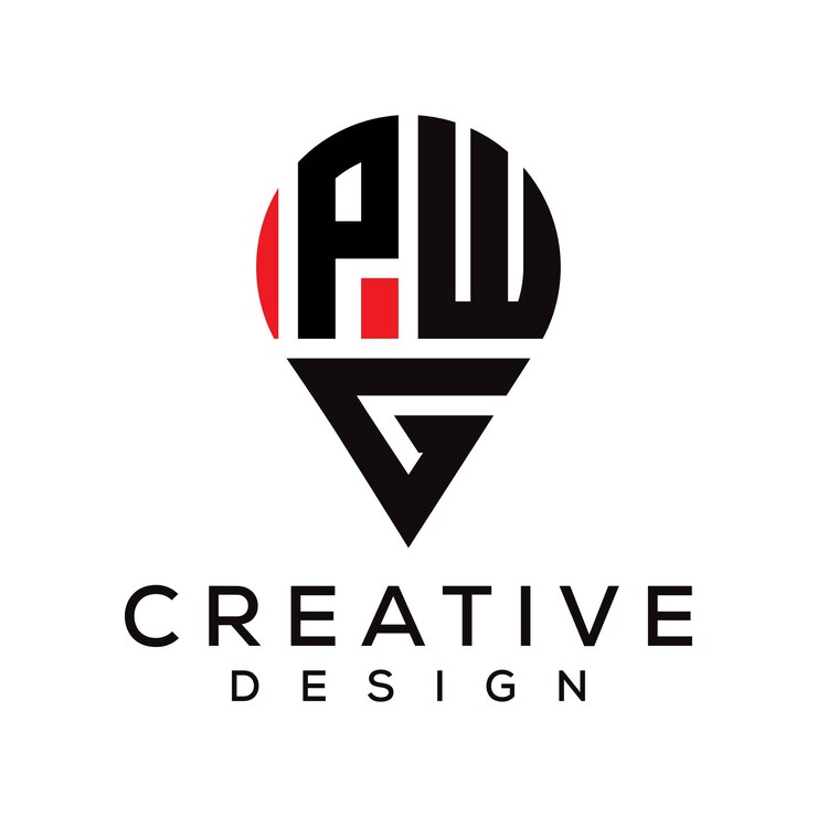 Vector diseño del logotipo de la forma de la ubicación de la letra pwg