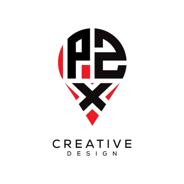 Diseño del logotipo de la forma de la ubicación de la letra PZX