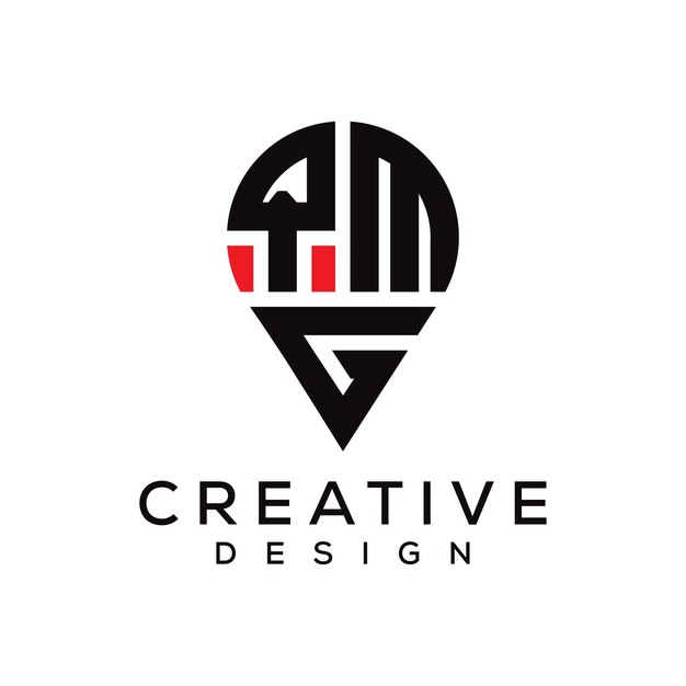 Diseño del logotipo de la forma de la ubicación de la letra QMG