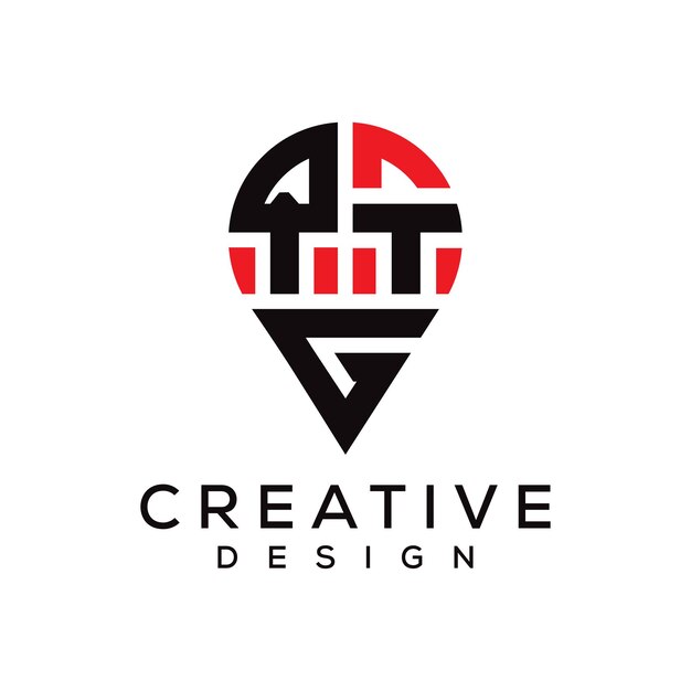 Diseño del logotipo de la forma de la ubicación de la letra QTG