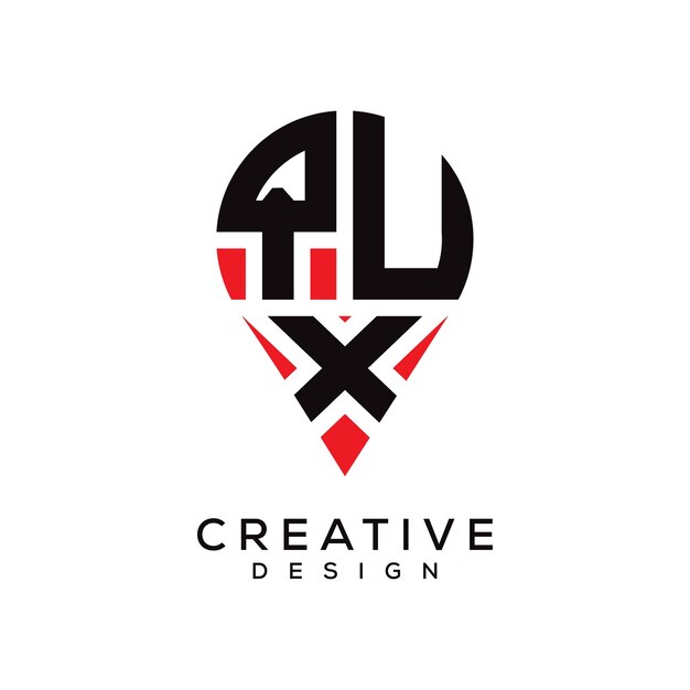 Diseño del logotipo de la forma de la ubicación de la letra QUX
