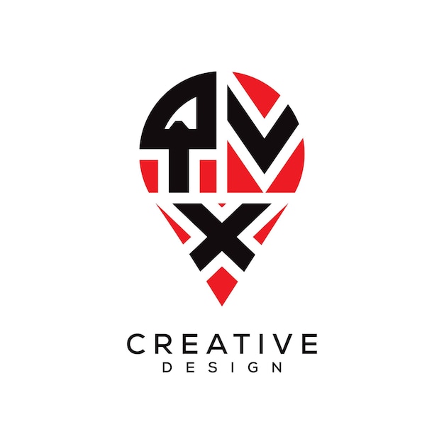 Diseño del logotipo de la forma de la ubicación de la letra QVX