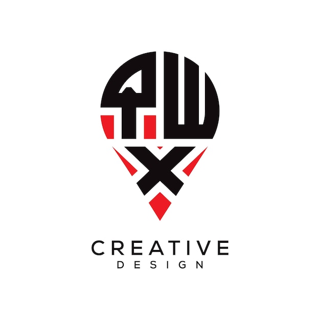 Diseño del logotipo de la forma de la ubicación de la letra QWX
