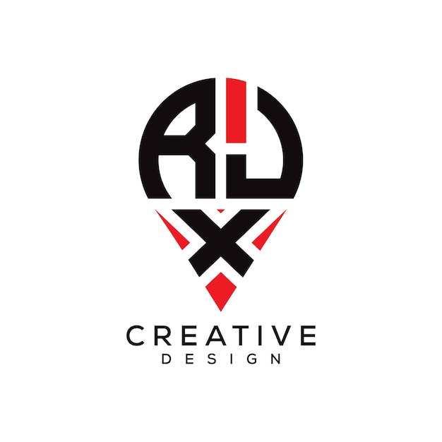 Diseño del logotipo de la forma de la ubicación de la letra RJX