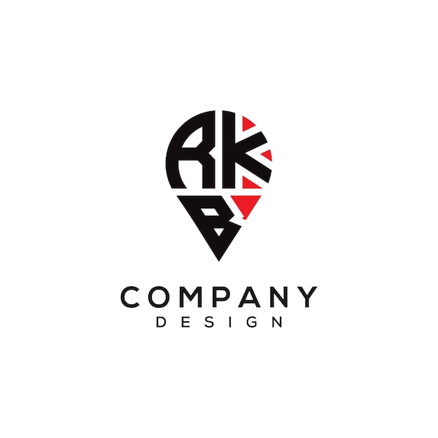 Diseño del logotipo de la forma de la ubicación de la letra RKB