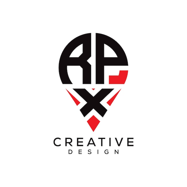 Diseño del logotipo de la forma de la ubicación de la letra RPX