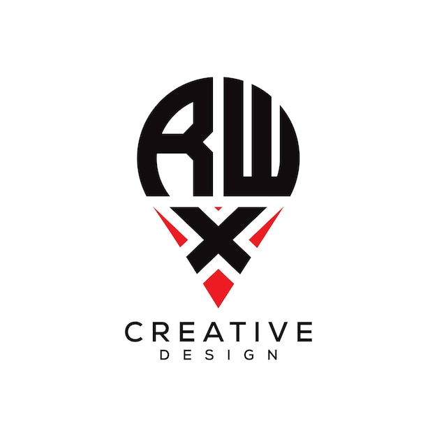 Diseño del logotipo de la forma de la ubicación de la letra RWX
