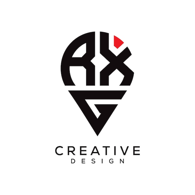 Diseño del logotipo de la forma de la ubicación de la letra RXG
