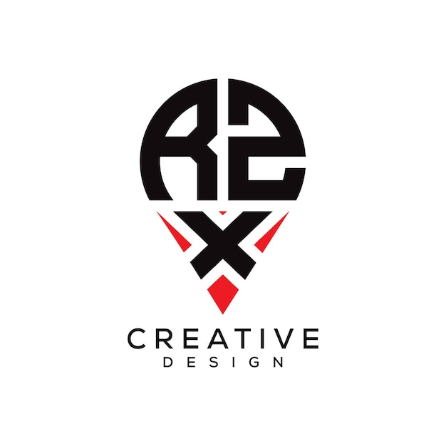 Diseño del logotipo de la forma de la ubicación de la letra RZX